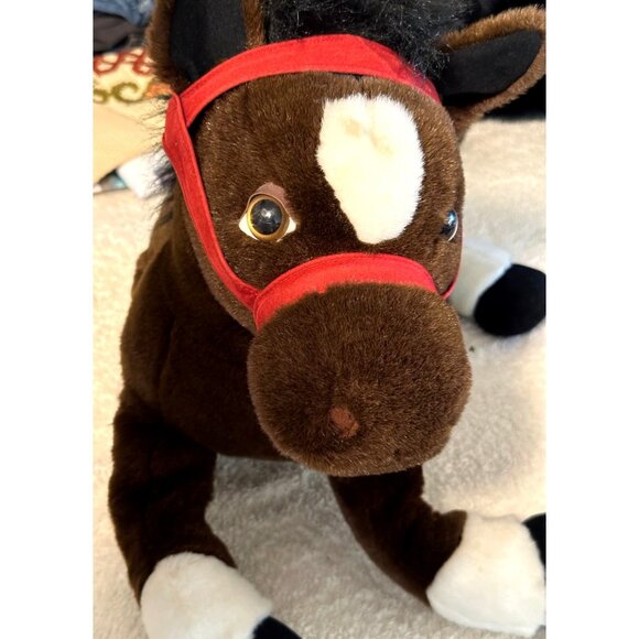 24k Polar Puff Huggapuffs Large 23” Brown Plush Horse Red Bridle Kid BedSitter - Picture 3 of 11